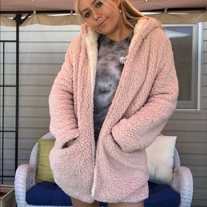 Pink and white fluffy teddy coat